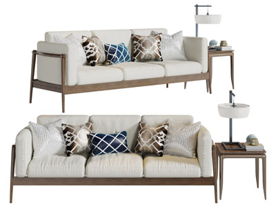 新中式多人沙发边几组合