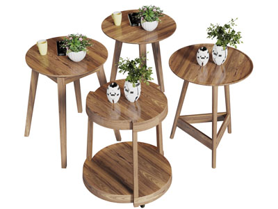 北欧实木圆形茶几边几