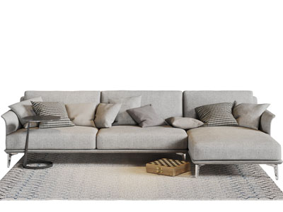 现代轻奢灰色布艺多人沙发