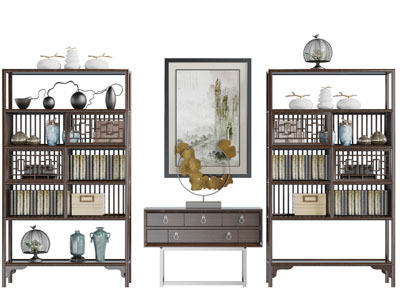 中式实木对称装饰柜玄关柜