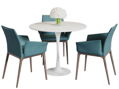 北欧白色圆形桌子椅子组合