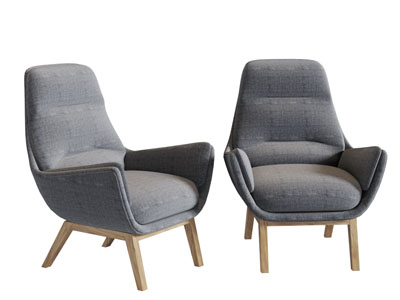 北欧实木灰色布艺休闲椅子