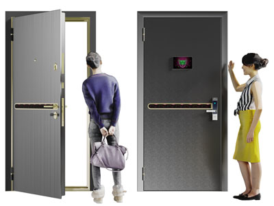 现代金属带密码锁的入户防盗门平开门