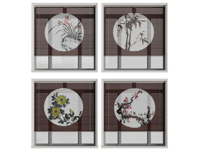 中式装饰梅兰竹菊的百叶窗