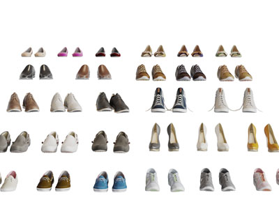 现代鞋店隔板上的鞋子展示展柜