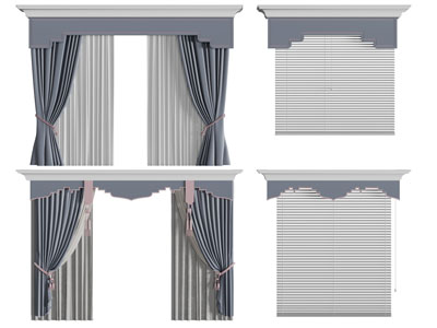 新中式蓝色窗帘窗纱百叶帘3d模型 新中式蓝色窗帘窗纱百叶帘