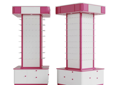 粉色四面方形柱式商品收纳展示货架3d模型 粉色四面方形柱式商品收纳展示货架