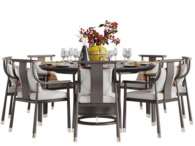 新中式圆形餐桌椅组合