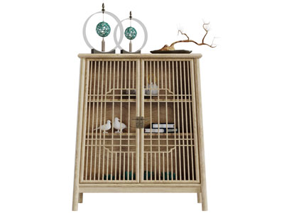 新中式实木镂空玄关柜边柜