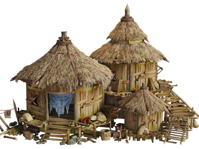 游戏动漫茅草房场景