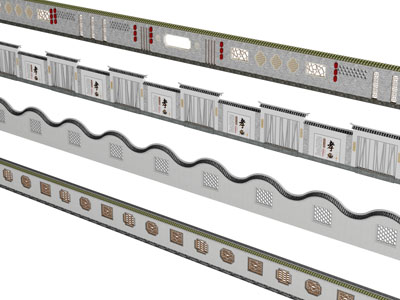中式装饰镂花窗的围墙文化宣传背景墙3d模型 中式装饰镂花窗的围墙文化宣传背景墙
