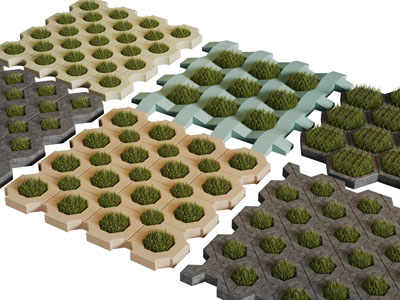 长满绿草的六边形方形草坪砖