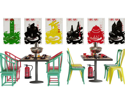 工业风火锅店餐桌椅组合