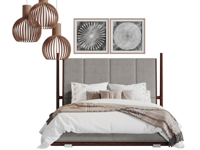 新中式布艺床头双人床