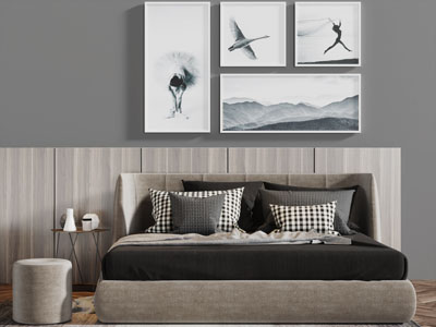 现代布艺双人床坐墩