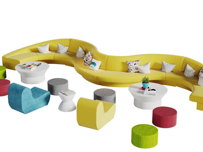 现代加长S形多人沙发茶几组合