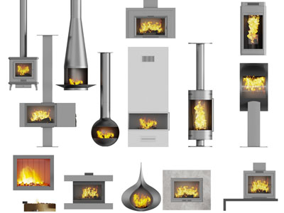 工业风黑色金属燃烧火焰的壁炉火炉