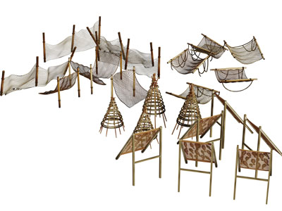 晾晒的渔网生活用品