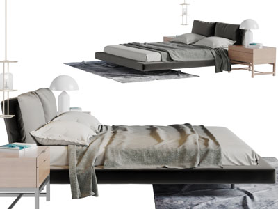 新中式无床头双人床床头柜