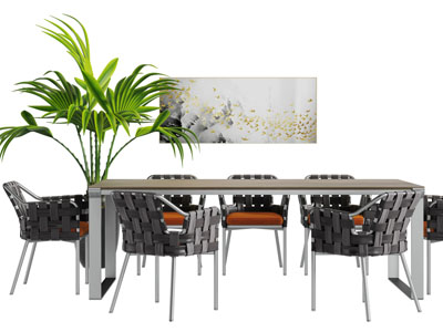 新中式长方形餐桌椅组合