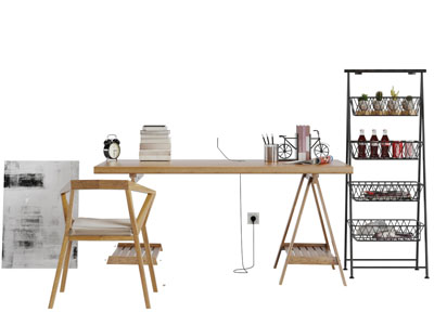 北欧实木极简书桌桌椅组合