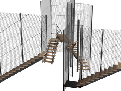 工业风金属网扶手木质台阶楼梯3d模型 工业风金属网扶手木质台阶楼梯