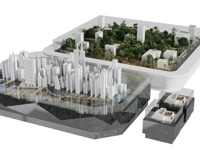 现代售楼处方形椭圆形的沙盘展柜