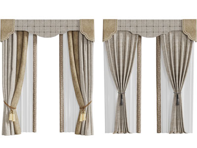 新中式带帘头的布艺窗帘窗纱3d模型 新中式带帘头的布艺窗帘窗纱