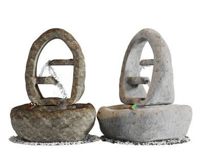 中式石磨造型的流水景观小品