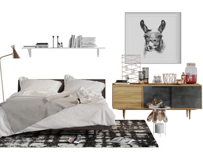 北欧双人床床头装饰柜