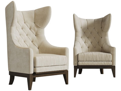 美式软包靠背布艺单人沙发3d模型 美式软包靠背布艺单人沙发