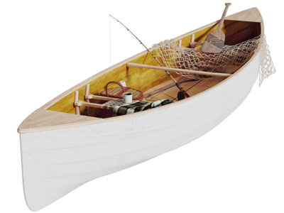 放着渔网的木船