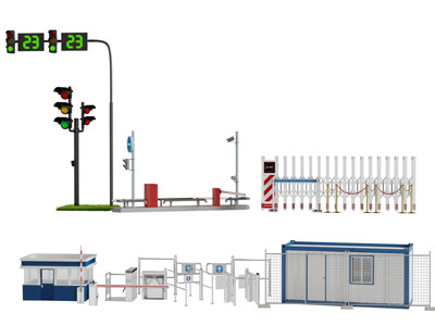 公路上的伸缩门路障红绿灯警亭闸门公共设施3d模型 公路上的伸缩门路障红绿灯警亭闸门公共设施