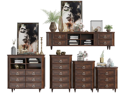 美式实木错层斗柜组合