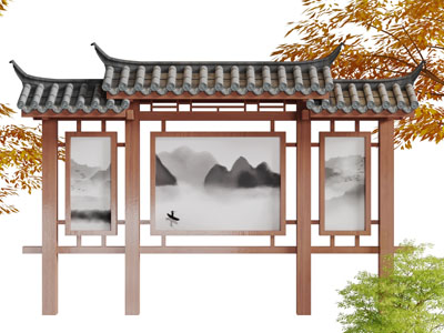 中式仿古山水木亭宣传栏园艺小品