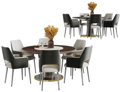 简欧圆形实木餐桌椅组合