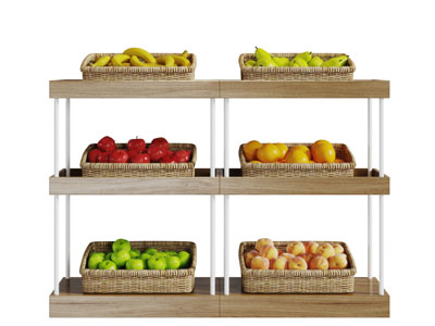现代生鲜店实木水果收纳筐货架3d模型 现代生鲜店实木水果收纳筐货架
