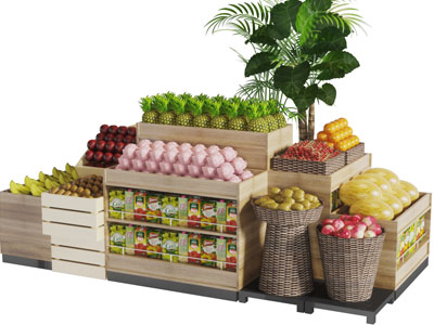 现代生鲜超市水果食物货架摆台3d模型 现代生鲜超市水果食物货架摆台