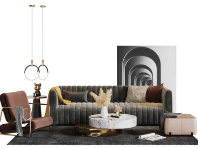 现代轻奢多人单人沙发茶几组合