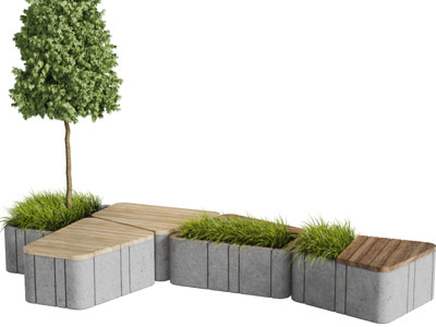 现代户外装饰花坛的公共椅子