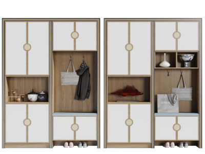 新中式实木撞色玄关装饰鞋柜