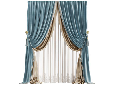 欧式蓝色金丝绒窗帘窗纱3d模型 欧式蓝色金丝绒窗帘窗纱