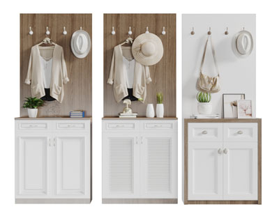 北欧实木百叶柜门的玄关鞋柜