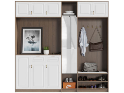 北欧白色柜门实木玄关鞋柜