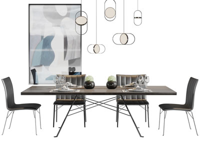 现代黑色餐桌椅组合