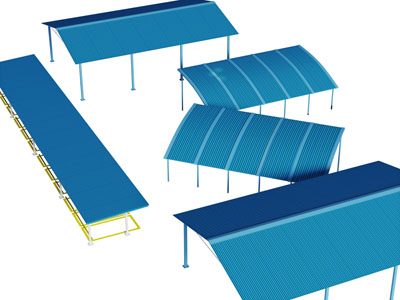 现代蓝色停车棚雨棚遮阳棚