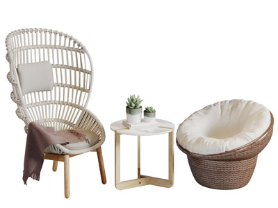 东南亚藤编休闲椅子茶几组合