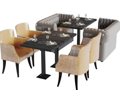 现代餐厅卡座四人位餐桌椅组合