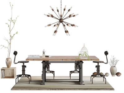 工业风实木餐桌椅组合背景墙