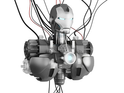 带着电线的半身智能机器人